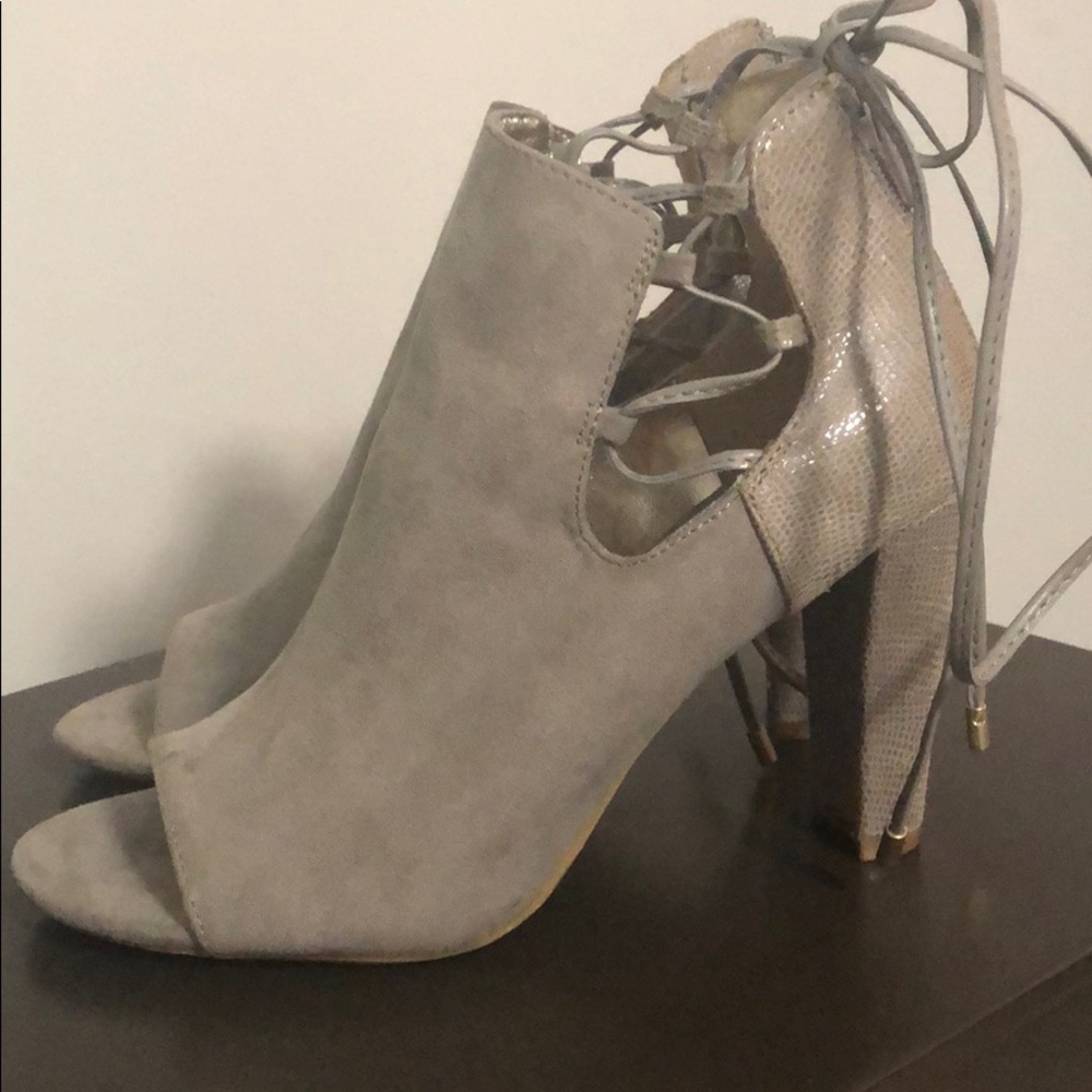 Gray Two-Tone Booties with Lace-Up